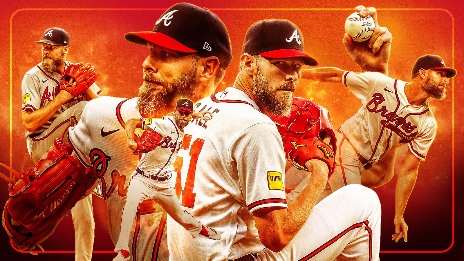 Five images of Chris Sale pitching for the Braves