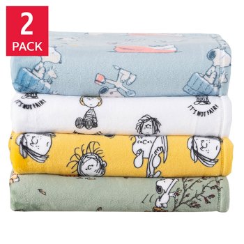 Peanuts Printed VelvetLoft Throw, 2-pack