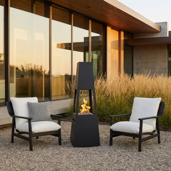 Real Flame 3-piece Outdoor Patio Set with 2 Lennox Chairs and Chiminea