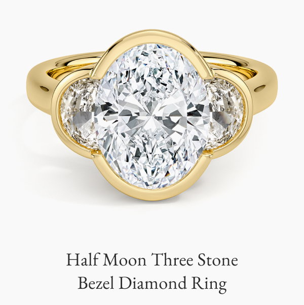 Half Moon Three Stone Bezel Diamond Ring