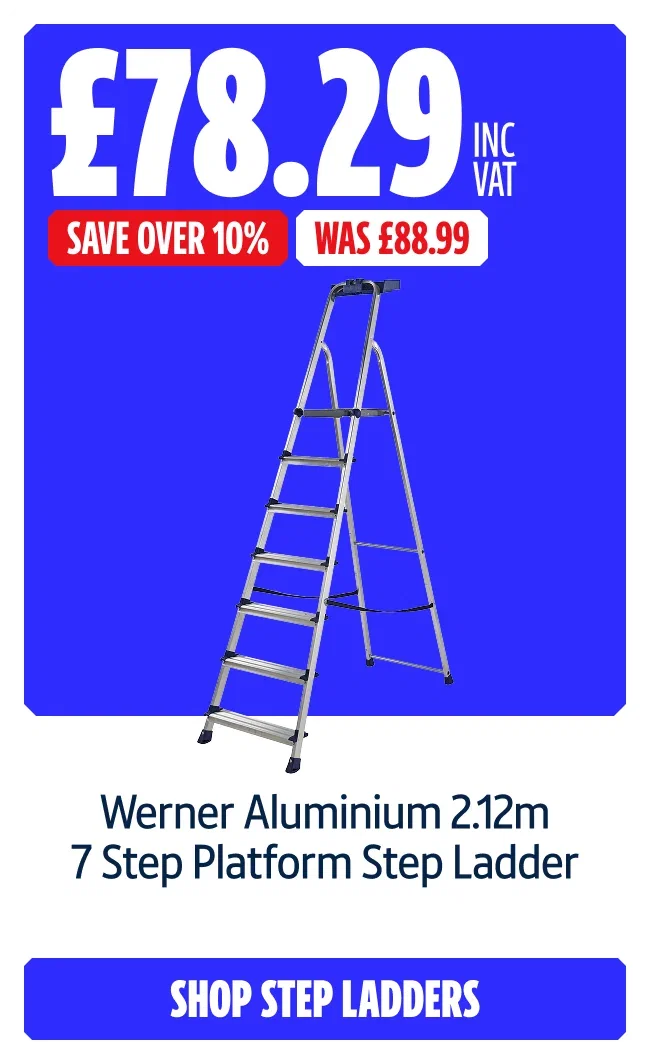 Save Over 10% on Werner Aluminium 2.12m 7 Step Platform Step Ladder. Now £78.29 inc VAT Was £88.99. Shop step ladders