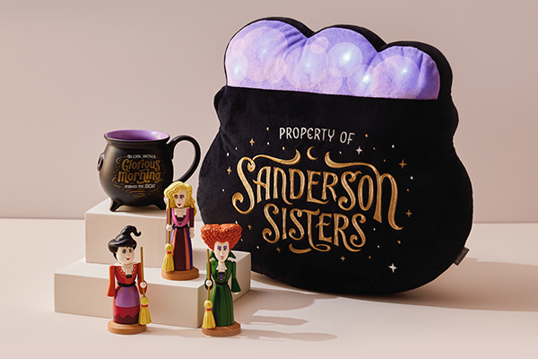Cauldron pillow, mug and sisters nutcracker figurine set.