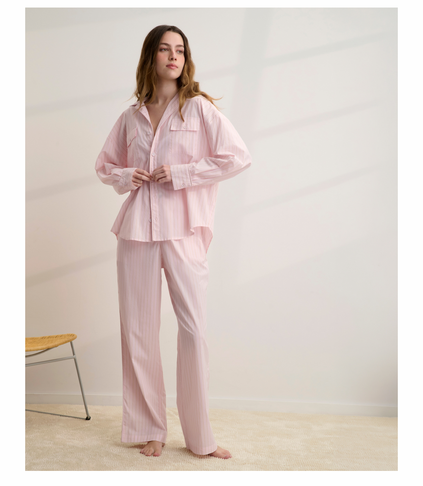 airy cotton pink set - stillwater stripe