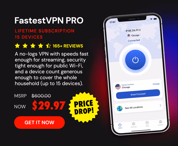 FastestVPN PRO: Lifetime Subscription (15 Devices)