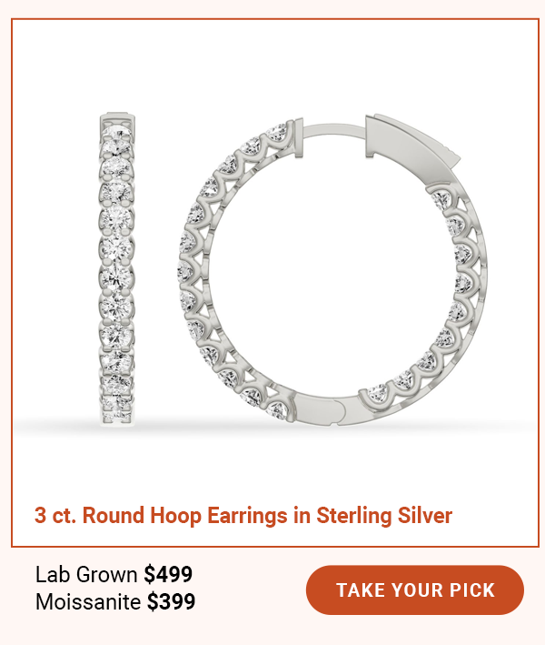 3 ct. Round Hoop Earrings in Sterling Silver