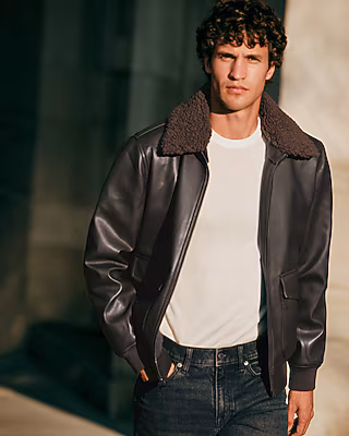 Removable Faux Sherpa Collar Aviator Jacket
