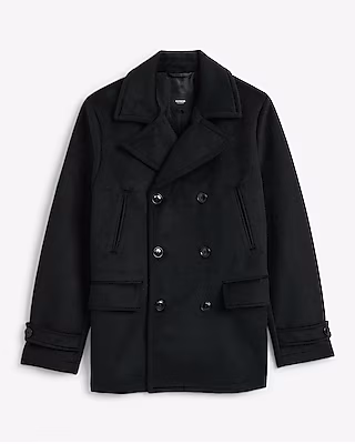 Black Wool-Blend Peacoat