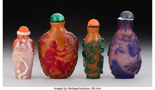 27033&colon; A Group of Four Chinese Glass Overlay Snuff Bott