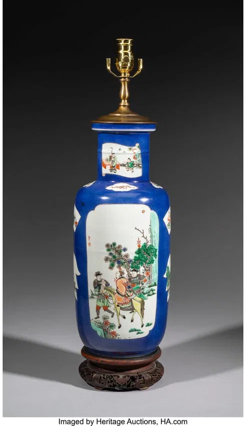 27044&colon; A Chinese Blue-Ground Vase Mounted as Lamp on Wo