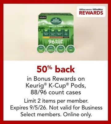 50% back in bonus rewards on keurig kcup pods