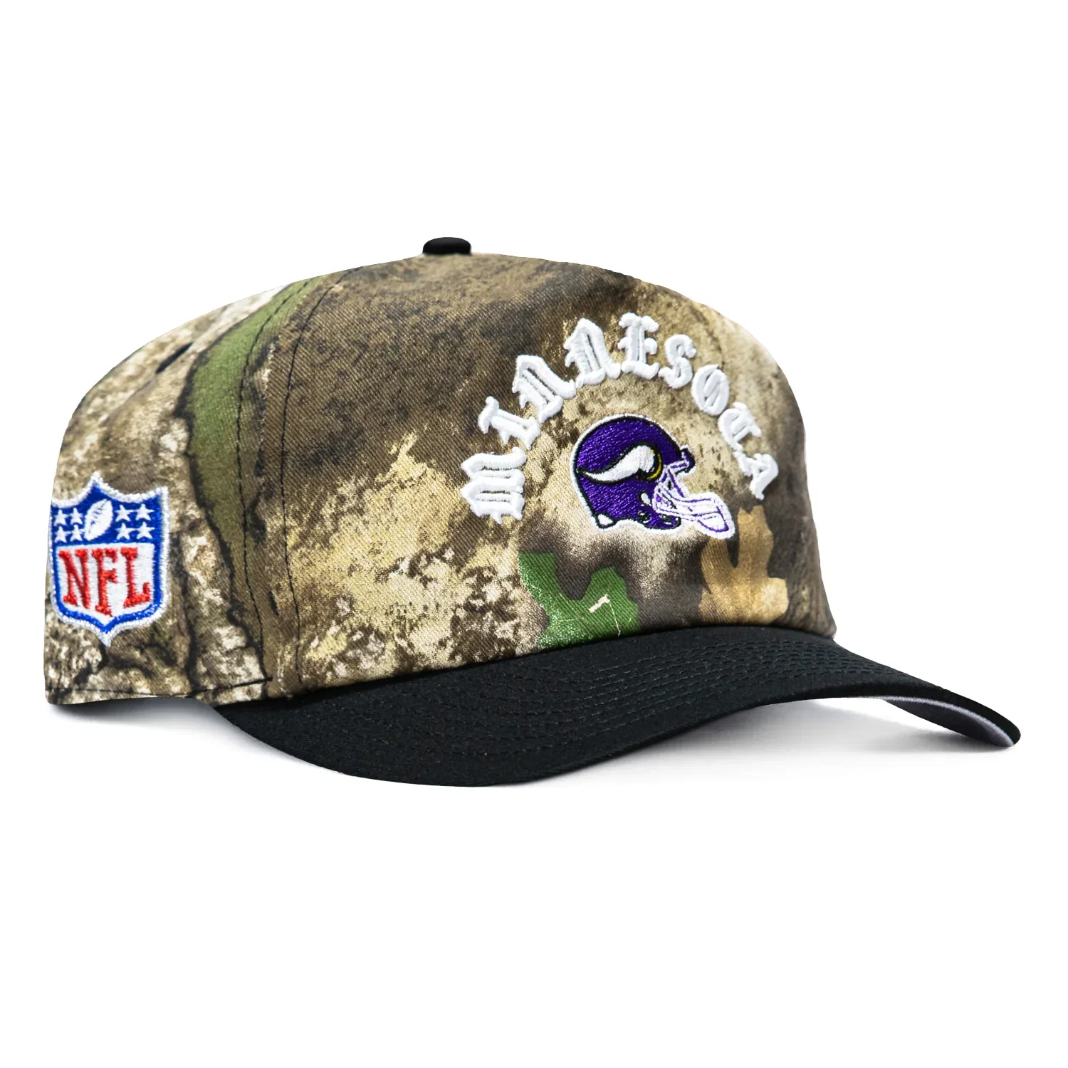 Image of New Era 19Twenty Minnesota Vikings NFL Logo Patch Snapback Pre-Curved Hat - Realtree, Black
