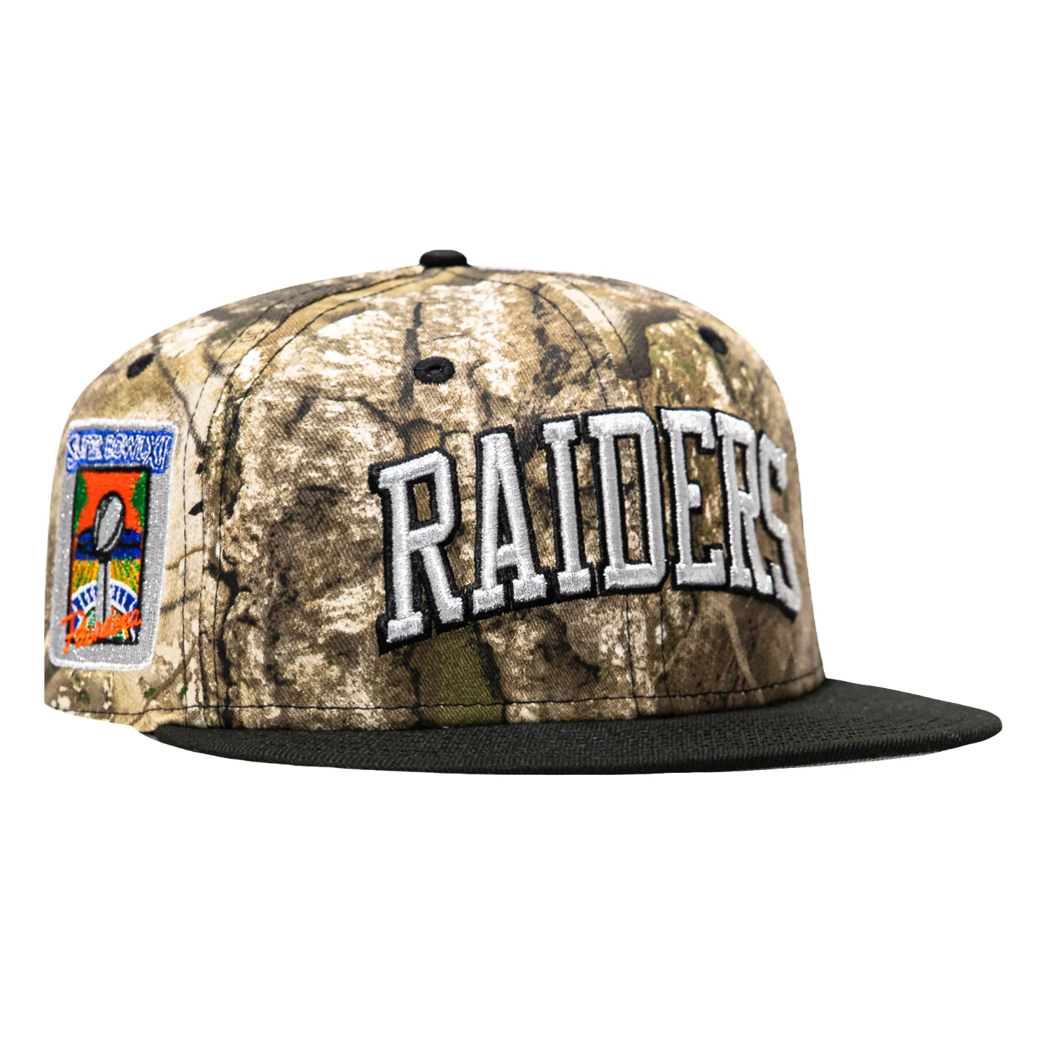 Image of New Era 9Fifty Las Vegas Raiders 1977 Super Bowl Patch Arch APX Snapback Hat - Realtree, Black