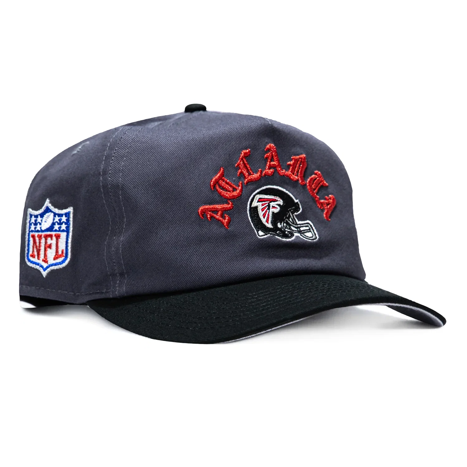 Image of New Era 19Twenty Atlanta Falcons NFL Logo Patch Snapback Pre-Curved Hat - Graphite, Black