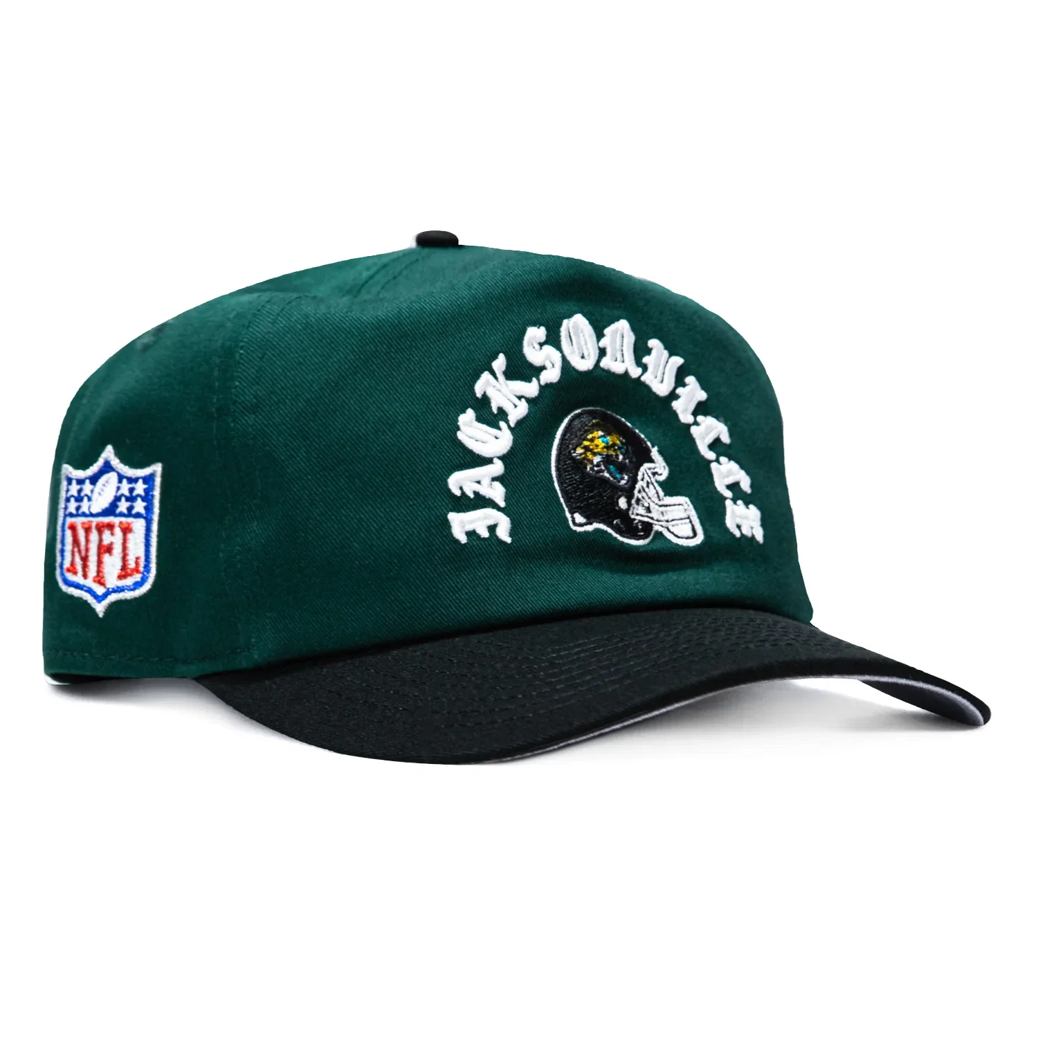 Image of New Era 19Twenty Jacksonville Jaguars NFL Logo Patch Snapback Pre-Curved Hat - Green, Black