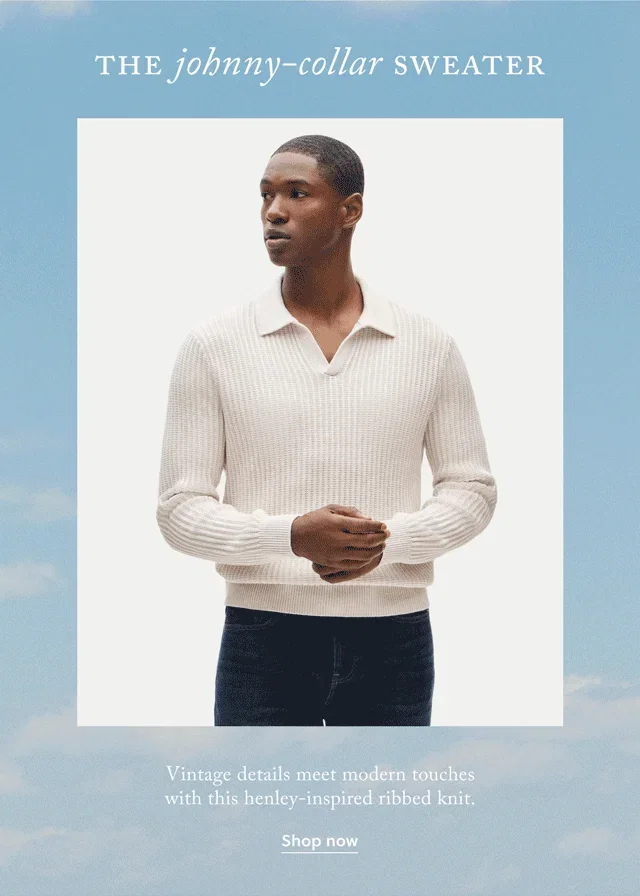 The johnny-collar sweater. Vintage details meet modern touches with this henley-inspired ribbed knit. Shop now.