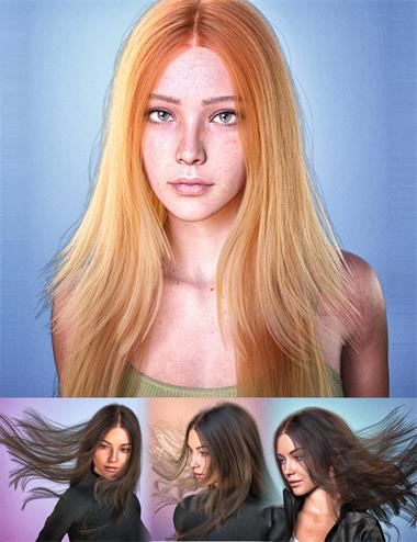 dForce FE Long Straight Layered Strand-Based Hair for Genesis 9, 8 and 8.1