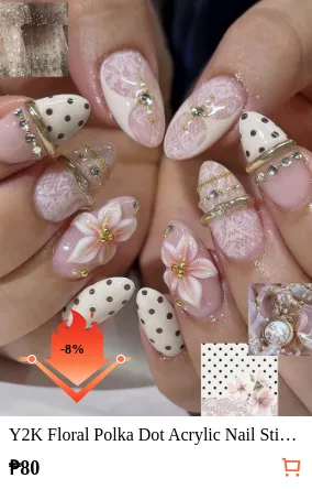 Y2K Floral Polka Dot Acrylic Nail...