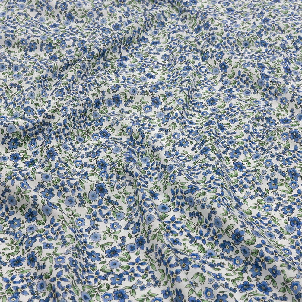 Image of Cotton Voile - Blue Floral - Botanical Stroll Print - Mood Exclusive Secret Garden Collection