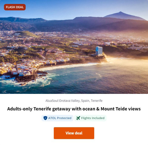 Adults-only Tenerife getaway with ocean & Mount Teide views