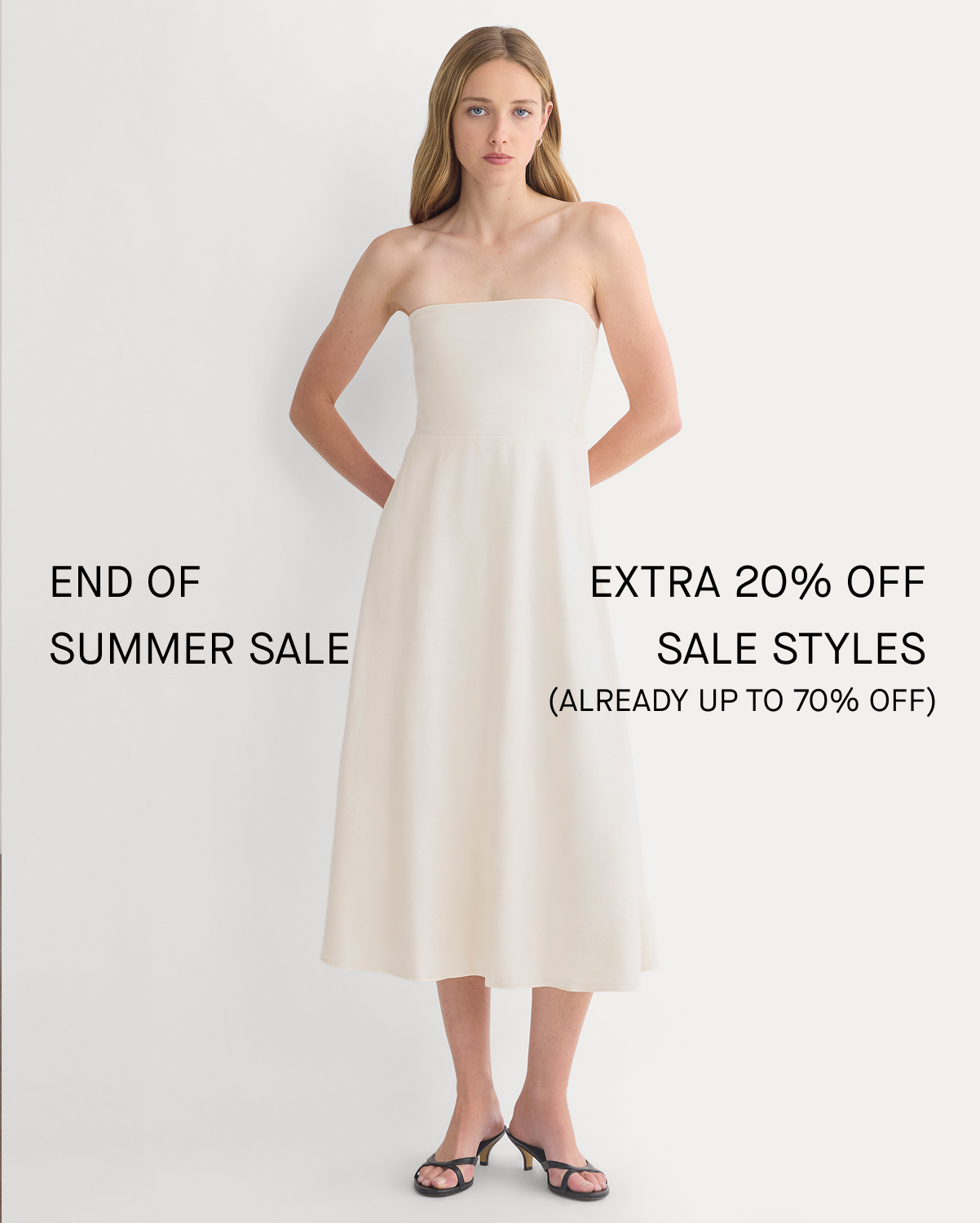 Image | End Of Summer Sale | Extra 20% Off Sale Styles (Already Up To 70% Off) | Model in  Strapless Dress in Stretch Linen | Bone