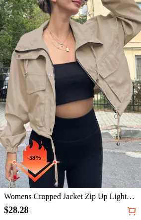 Womens Cropped Jacket Zip Up...