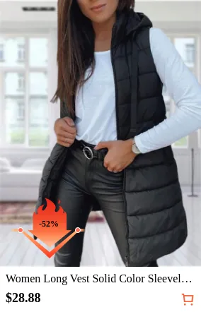 Women Long Vest Solid Color...