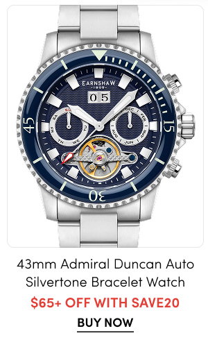 ES-8312-44 | Thomas Earnshaw Men's 43mm Admiral Duncan Automatic Grand Date Calendar Silvertone Bracelet Watch – $65+ Off with SAVE20