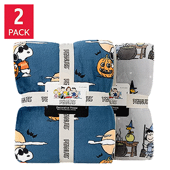 Peanuts Printed VelvetLoft Throw, Harvest 2-pack
