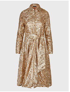 Gold Mid-Length Dress With Removable Belt & Front Zipper