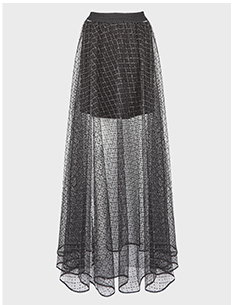 Sheer Black Maxi Skirt with Silver Embroidery
