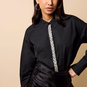 Chiara Black Embellished Trim Detail ShirtShirtsShirtLittle Mistress