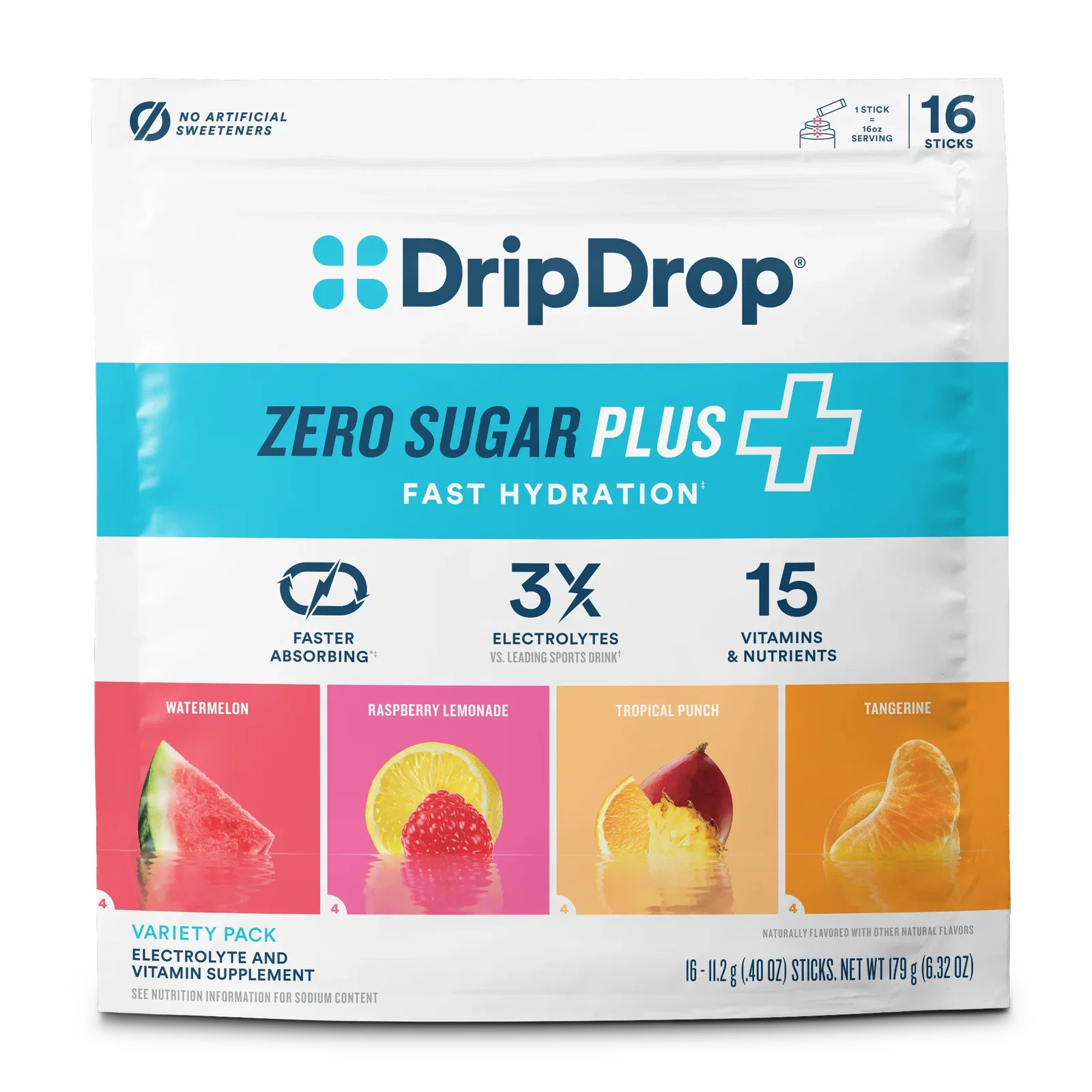 Image of DripDrop Zero Sugar Plus, Paradise Variety Pack, 16 oz sticks, 16 count