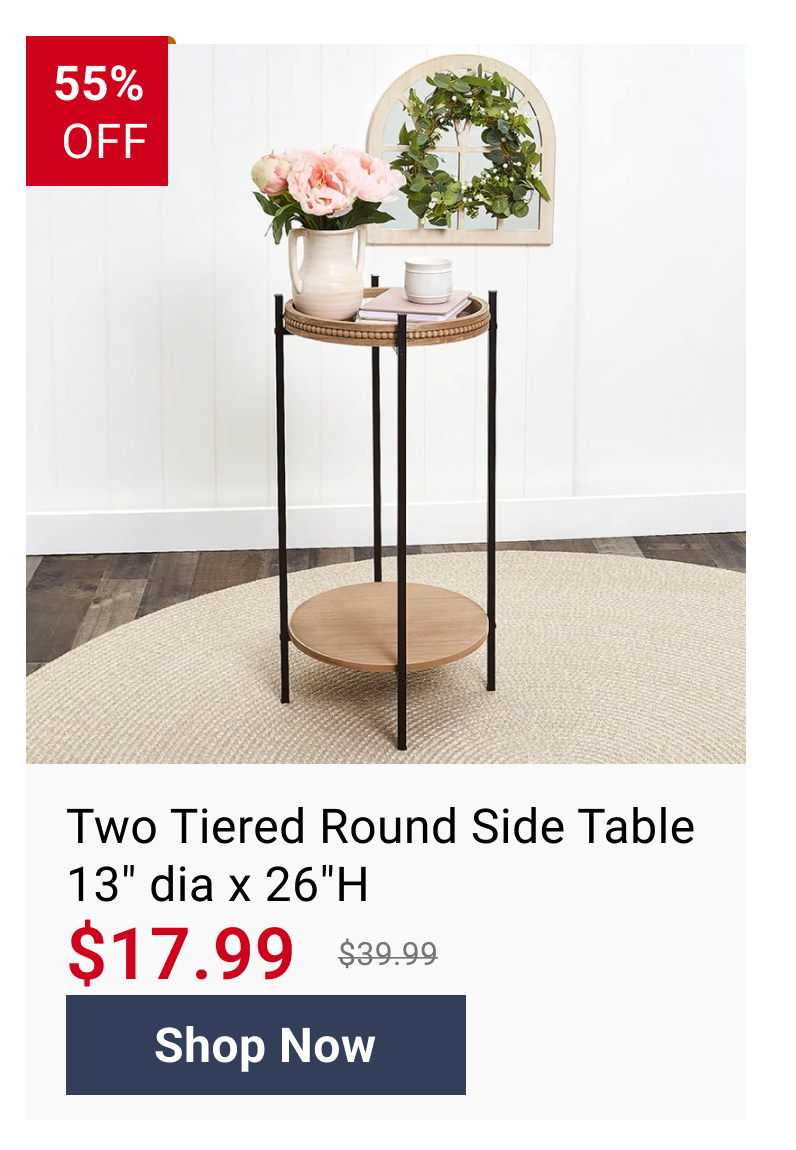 Two Tiered Round Side Table with Beaded Edge Design 13" dia x 26"H