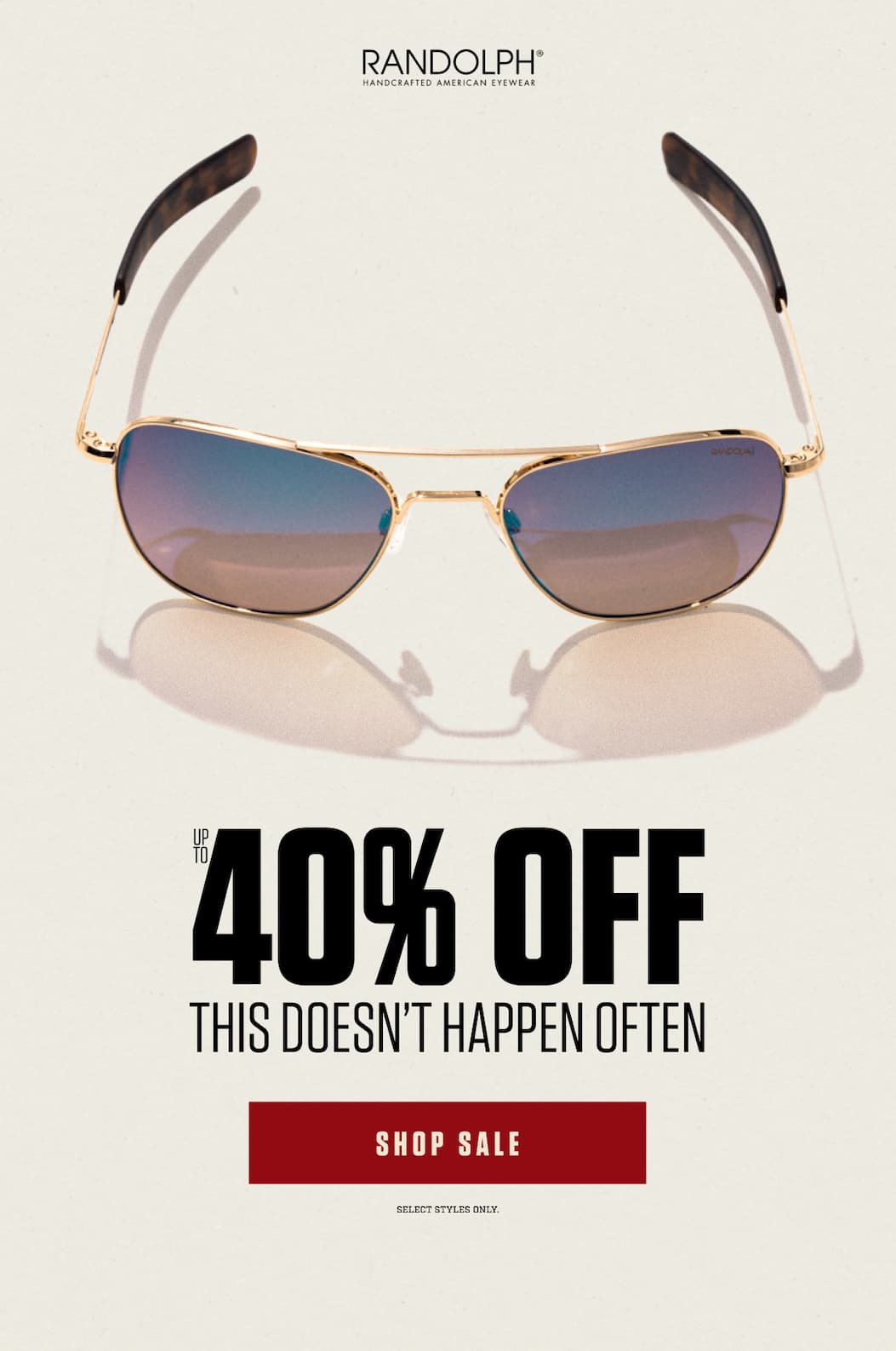 RANDOLPH Aviator in 23k Gold with Northern Lights mirrored lenses.