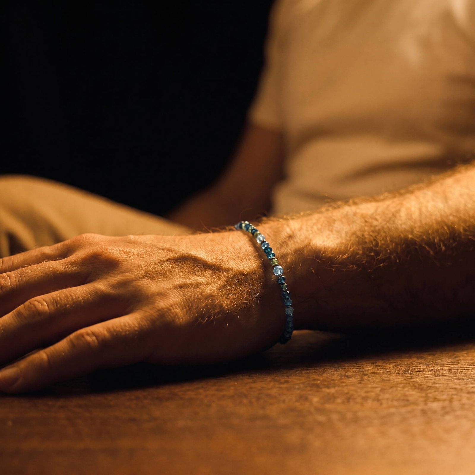 Aquamarine, London Blue Topaz and Montana Sapphire Bracelet worn on the wrist