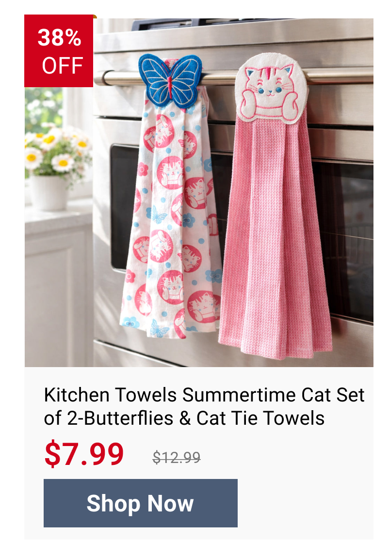 Kitchen Towels Summertime Cat Set of 2