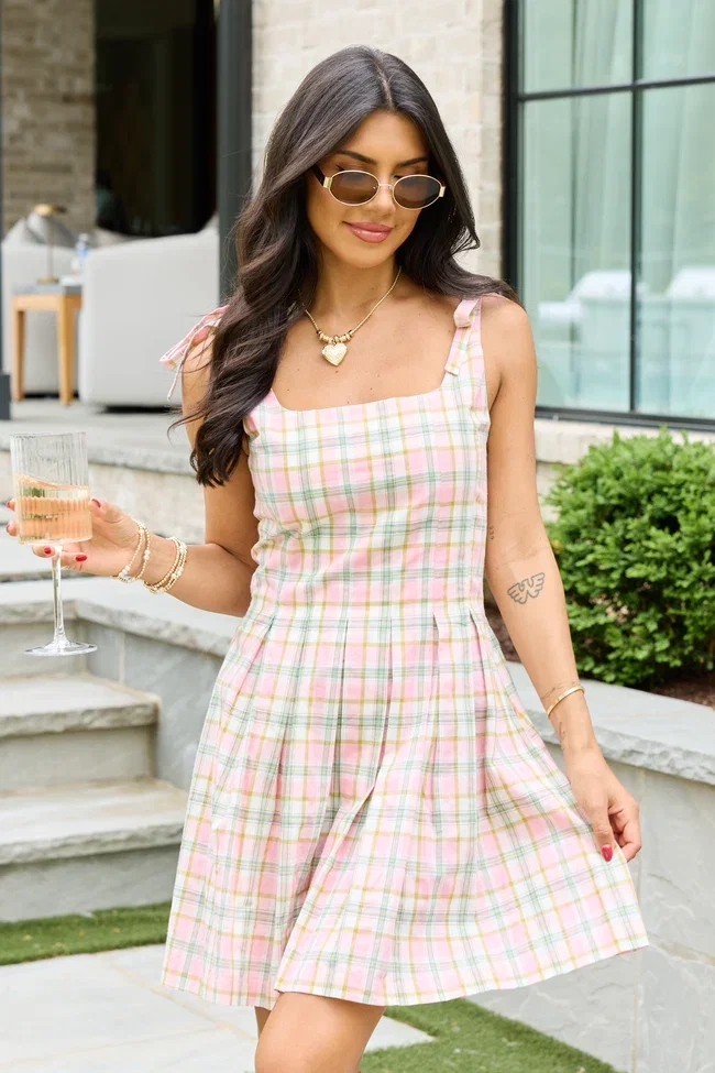 Image of Claudia Pink Plaid Dress FINAL SALE