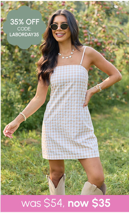 Coralie Taupe Gingham Dress