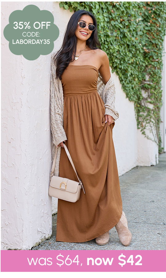 As You Wish Brown Strapless Maxi Dress