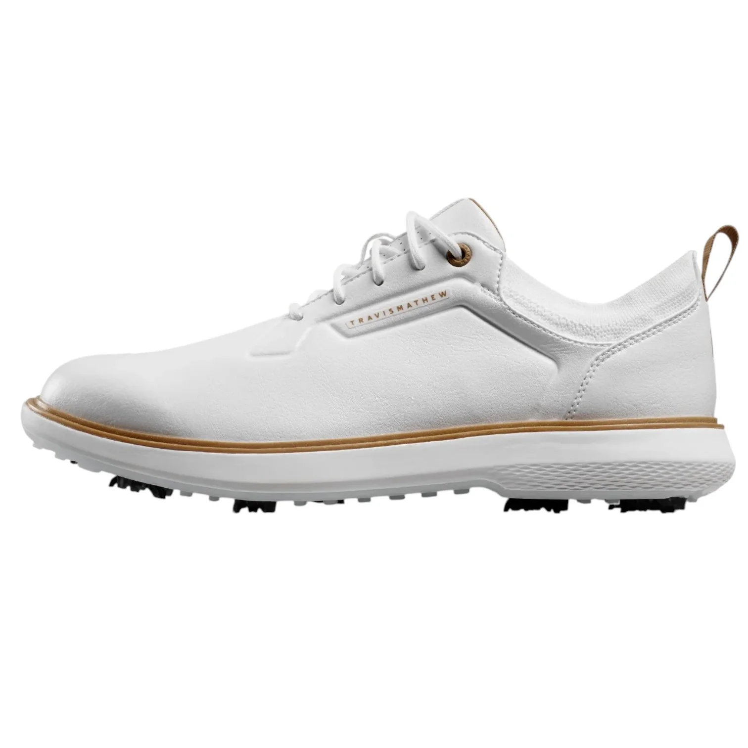 Image of Travis Mathew The Modern Tour Spiked Golf Shoes - Classic White/Tan
