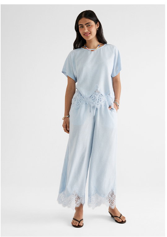 ARIA LINEN BLEND LACE TRIM PANT