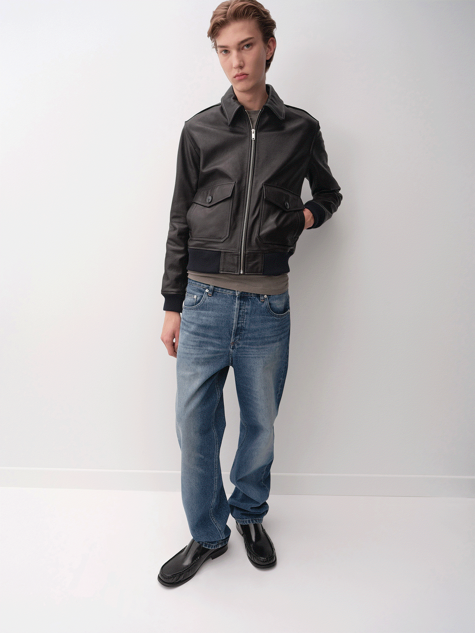 A.P.C. GIF of models in leather jackets