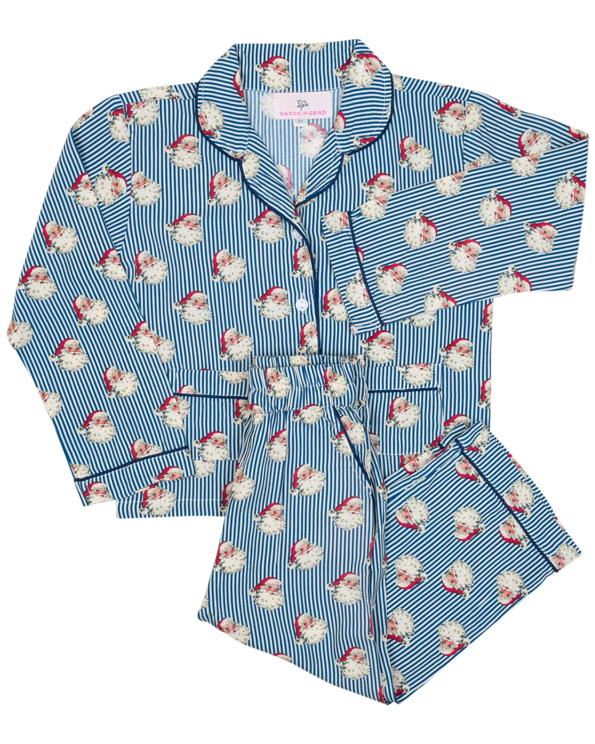 Image of Navy Striped Vintage Santa Pajama Set