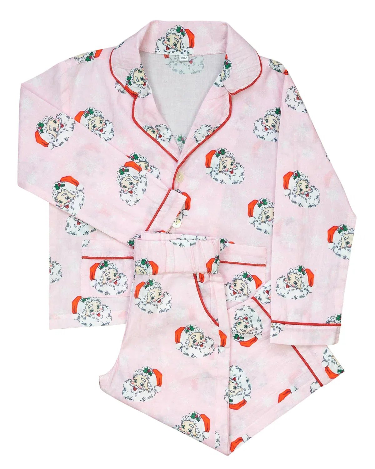 Image of Vintage Santa Pink Button Down Ladies Pajamas