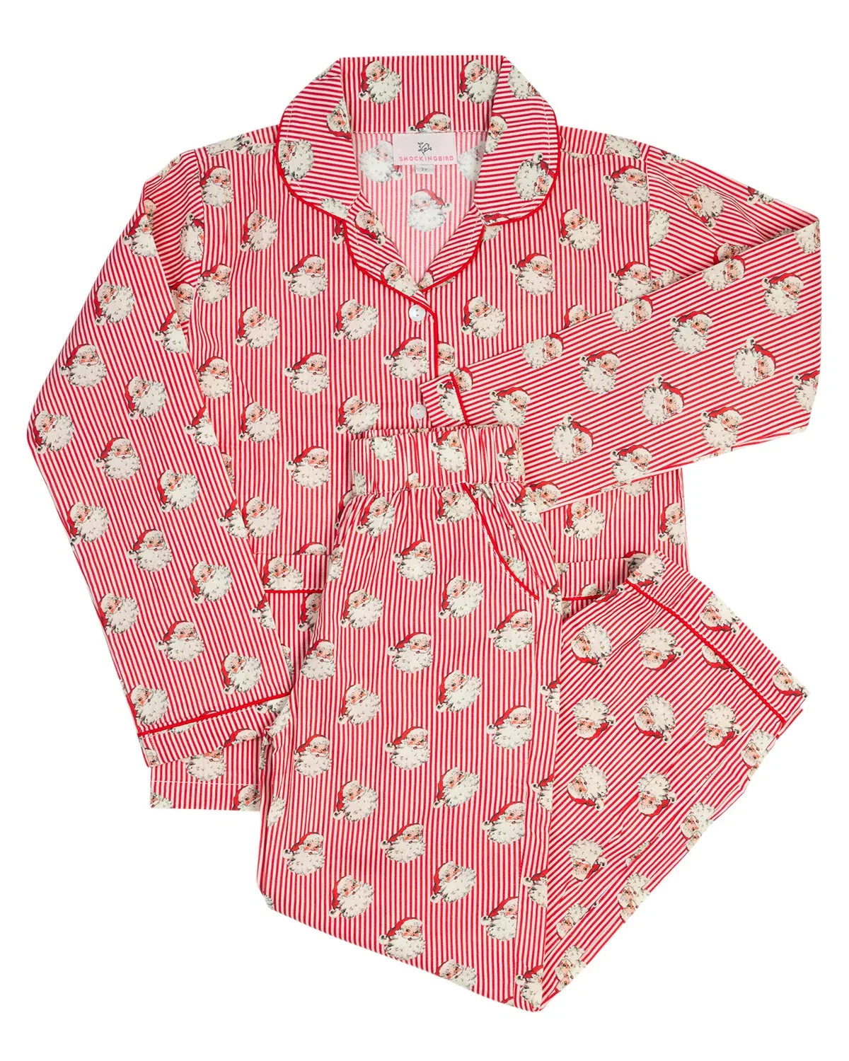 Image of Red Striped Vintage Santa Button Down Pajama Set