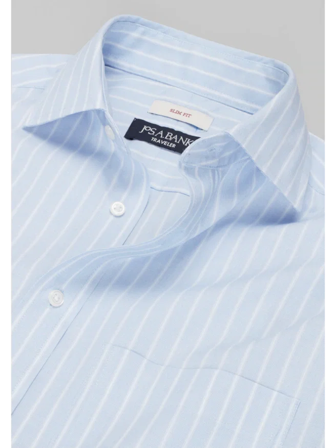 Traveler® Collection Slim Fit Spread Collar Stripe Dress Shirt