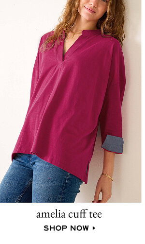 Amelia Cuff Tee - Shop Now - Image of a woman wearing a maroon long sleeve cuff tee