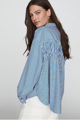 Maeve Shrunken Bennet Ruched-Back Buttondown Shirt