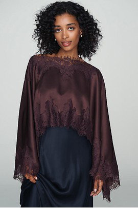 By Anthropologie Satin Lace Poncho