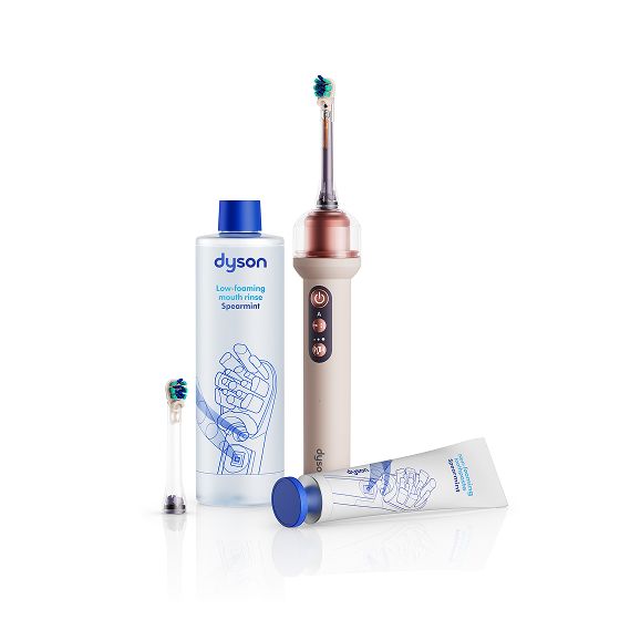 Dyson CameraJet electric toothbrush with accessories.